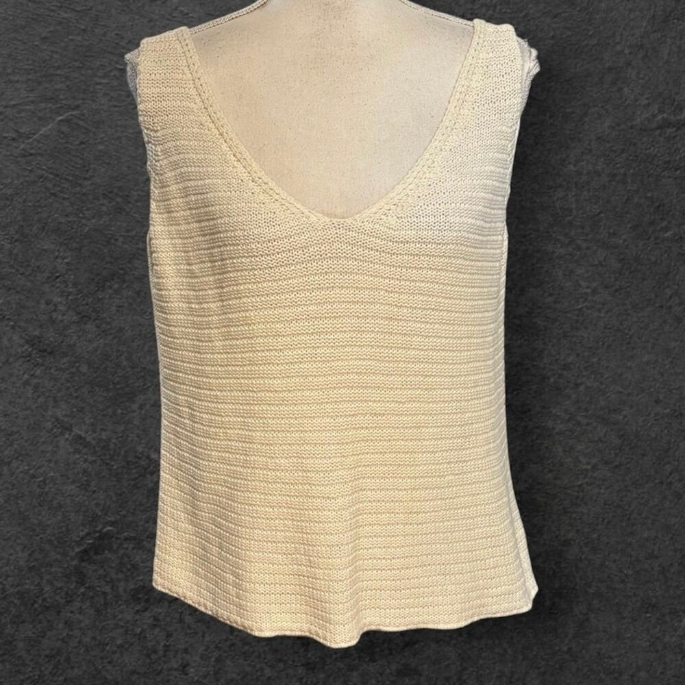 Sabo Skirt M Knit Sweater Tank Swank Top Sleeveless Shell Cream Linen Cotton
